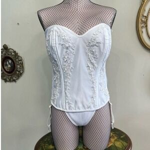 Shirley of Hollywood White Floral Lace Corset G-String Set